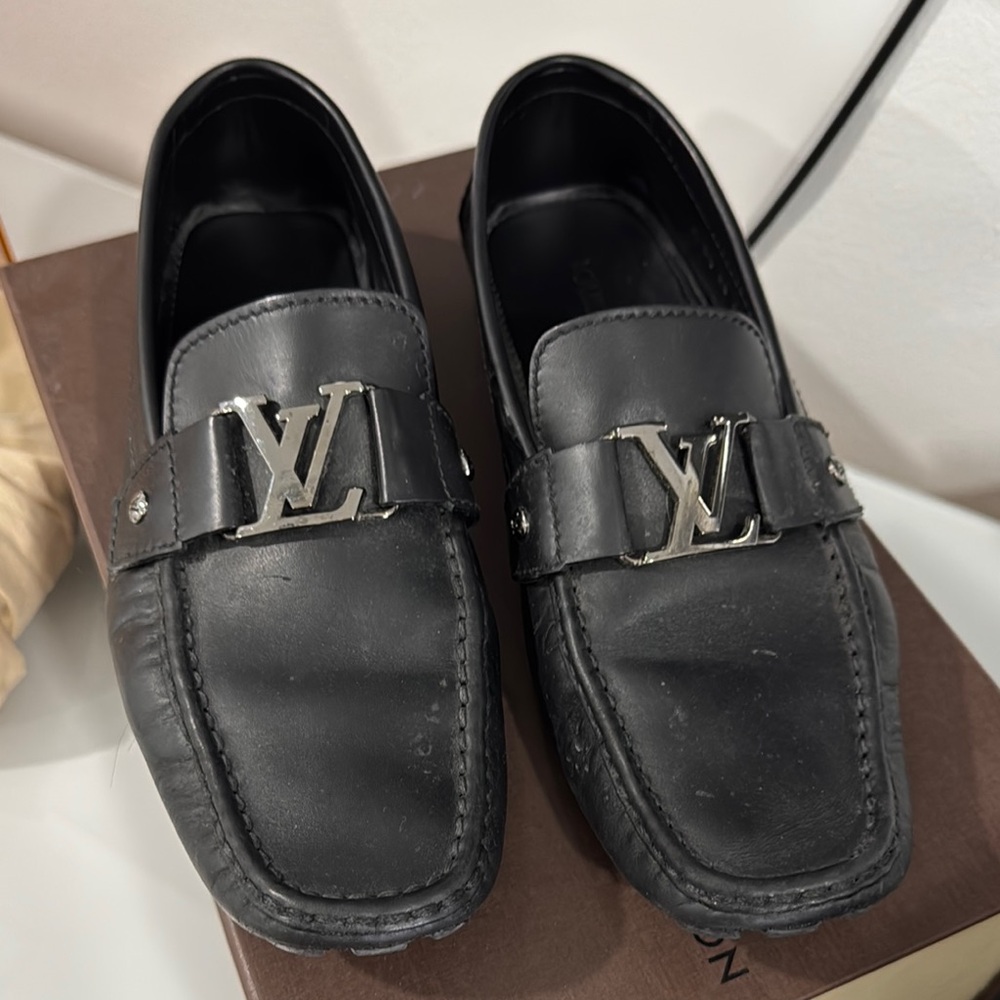 Louis Vuitton Black Leather Loafers with LV Logo